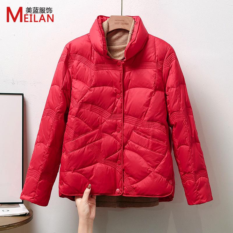 Women's down jacket jacket autumn and winter new short light and thin auspicious cloud stand-up collar simple and hot-selling