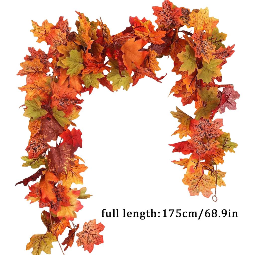 Artificial Maple Leaf Garland Autumn Fall Foliage Faux Floral Home Fireplace Wall Decor Festive Thanksgiving Seasonal Accent