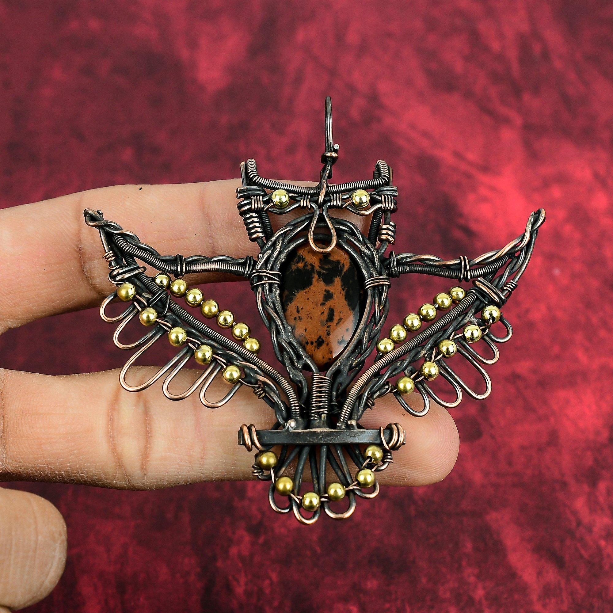 Mahogany Obsidian Pendant Copper Wire Wrapped Owl Pendant Handmade Copper Jewelry Genuine Gemstone Pendant Wire Wrapped Jewelry Wedding Gift