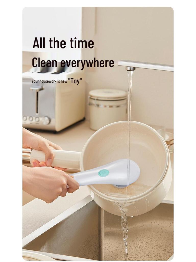Wireless Handheld Multifunctional Cleaning Brush with 5 Replacement Heads for Kitchen Pots and Pans