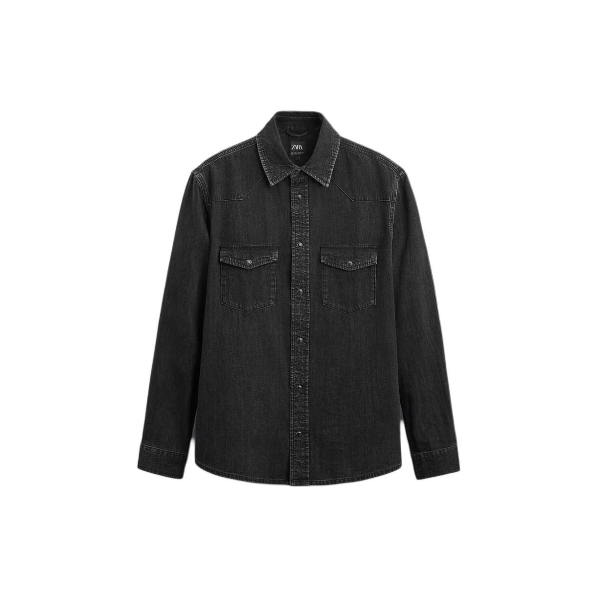 

Zara Slim Fit Solid Color Denim Long Sleeve Shirt Men shirts Black 6987440-800 S