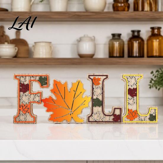 Thanksgiving Tiered Wooden Tabletop 4Pcs/Set Fall Tray Decor Signs, Autumn Maple Leaf Letter Decorations