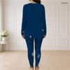 Women Plus Size Two Piece Set Half Zip Long Sleeve Printed Longline Top Fitted Pants Navy Blue