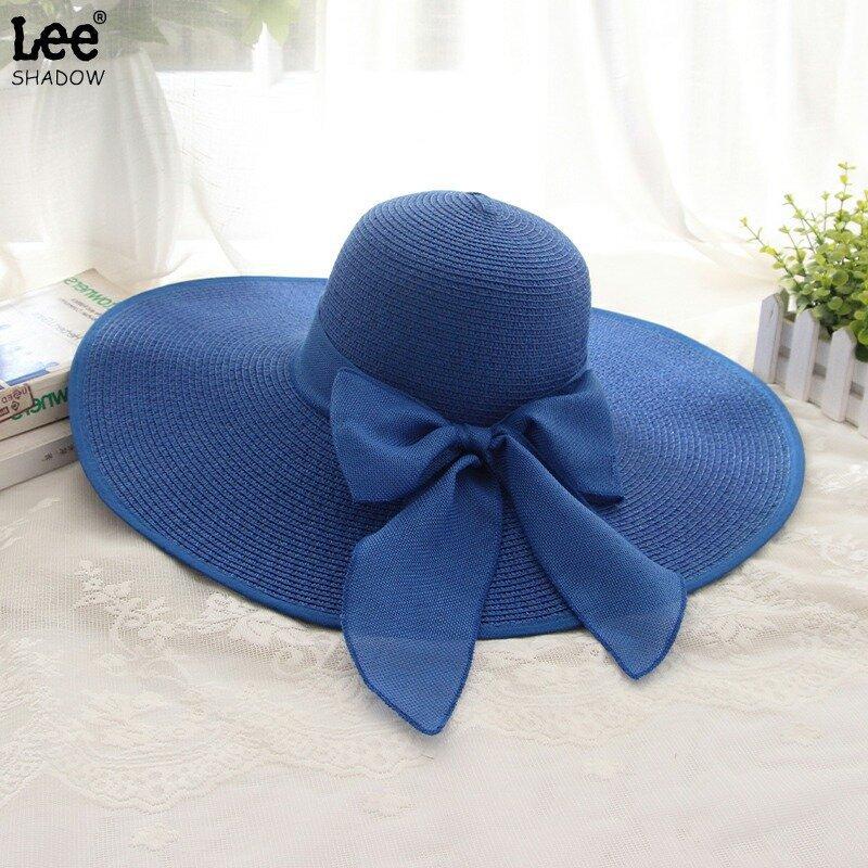 Cappello di paglia a tesa larga da donna estate protezione solare cappello a tesa larga da mare cappello da spiaggia con fiocco cappello da sole