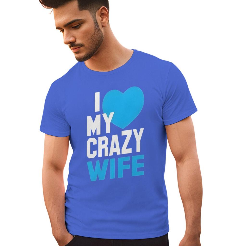 Fun Heart Print I Love My Crazy WifeHusband Pattern Couple T Shirt Casual Lovers Matching Tops Women Men Valentine Tshirts Gift