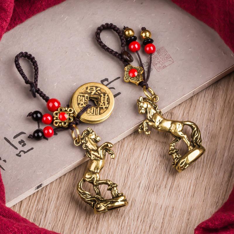2026 Year Of Chinese Zodiac Horse Lucky Pendant Keychain Copper Feng Shui Wealth Key Ring Women Men Bag Charm Jewelry Gift