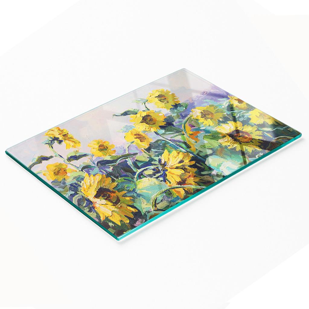 Decorative Glass Kitchen Chopping Board with Sunflower Graphics 80x52 cm