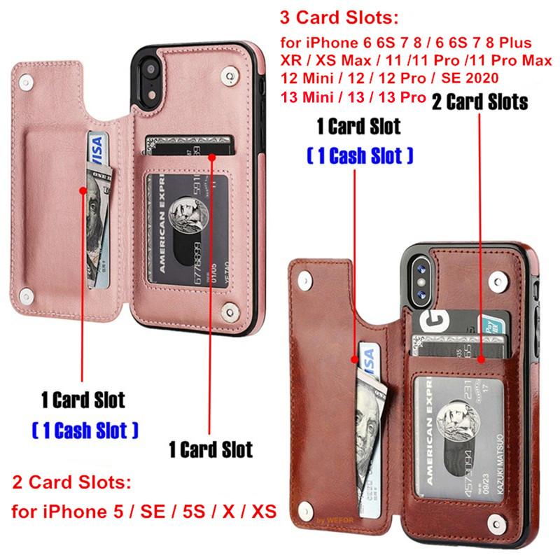 For Luxury Slim Fit Premium Leather Cover For iPhone 14 13 11 12 Pro XS Max XR X SE 6S 6 7 8 Plus Wallet Card Holder Slots Flip Case