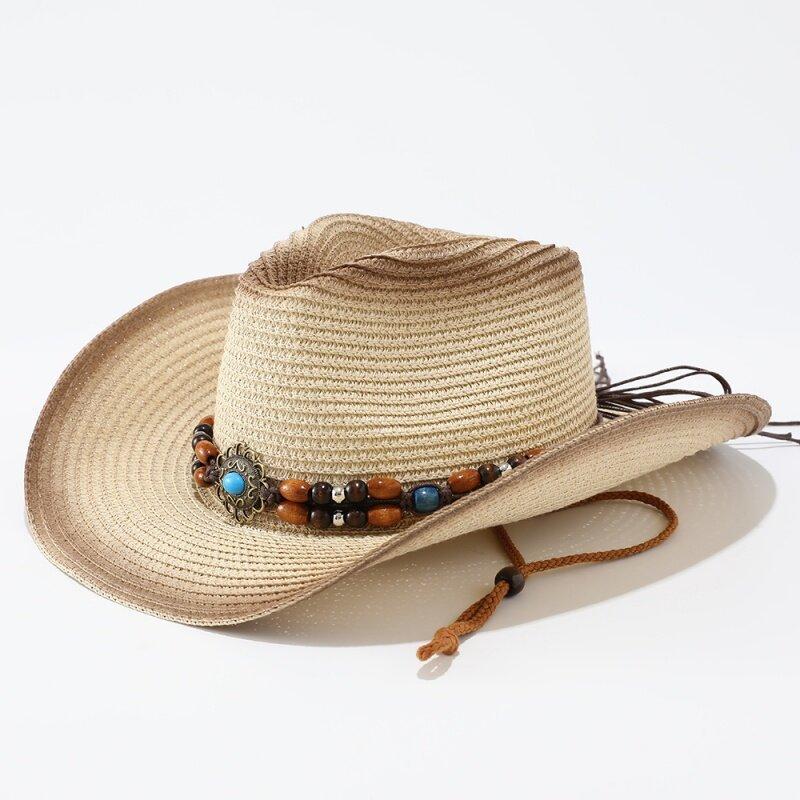 Summer Men's Women's Western Top Hat, Sun Hat, Jazz Hat, Sun Protection Hat, Spray Painted Cowboy Straw Hat