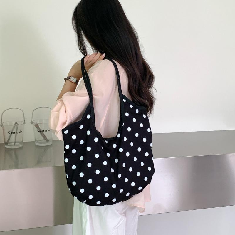 Street cute polka dot bag versatile large capacity commuter tote bag casual cotton commuter shoulder bag