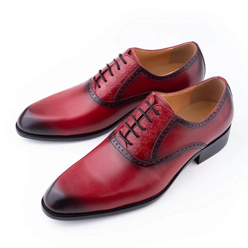 Fashion Successful Men's Leather Shoes Elegant Printing Wedding Party Social Footwear Red Black Office Adult Shoe Lace Up Comfortable