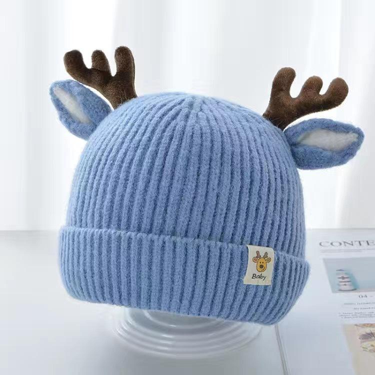 Kids Christmas Cap Cute Elk Ear Baby Beanies Cartoon Antlers Toddler Crochet Bonnet 1-4year Children Winter Warm Woolen Knit Hat