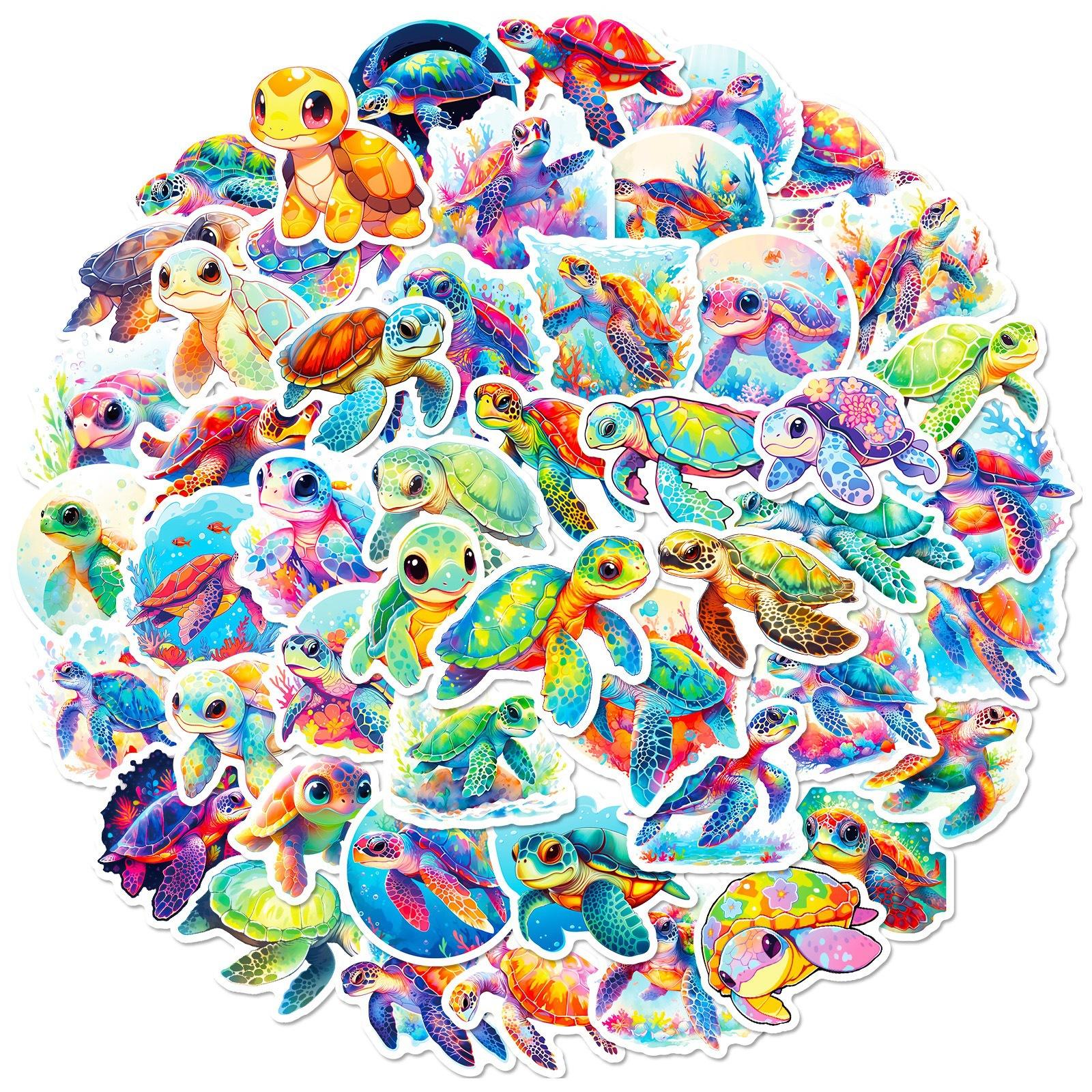 

50 Colored Turtle Stickers New Sea Life Colorful Turtle Small Turtle Series Graffiti Stickers