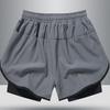 Men Beach Shorts Loose Double Layers Quick Dry Conservative Breathable Swimming Elastic Waist Plus Size Solid Color Swimming Trunks Water Sports