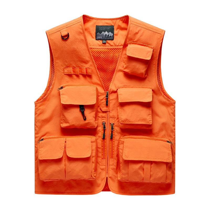 Mens Vests Multi Pocket Mesh Vest Sleeveless Jackets XXXXXL оранжевый