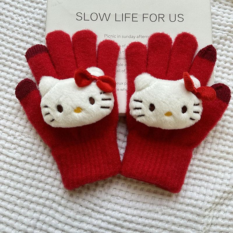 

Korean Autumn and Winter Children s Gloves Sanrio Cartoon Warm and Cold Proof Thickened Baby Gloves Knitted Five Finger Gloves one size