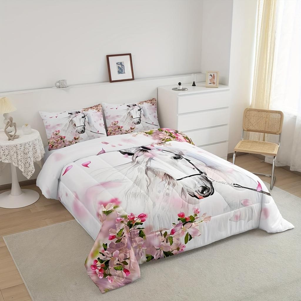 Animal Bedding Set Horse Floral 3D Printed Duvet Cover Set Single Twin Double Size Bedroom Decor Duvet Cover Set Birthday Gift