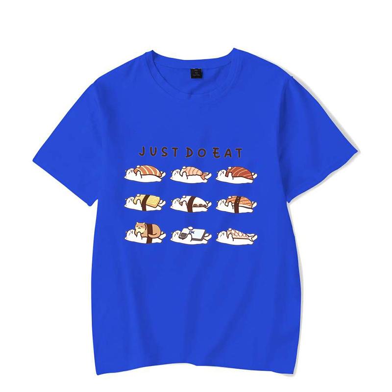 Vtipná kočka Shushi Grafická trička Roztomilé kreslené potištěné tričko Volné unisex Kulatý výstřih Dámské oblečení Streetwear
