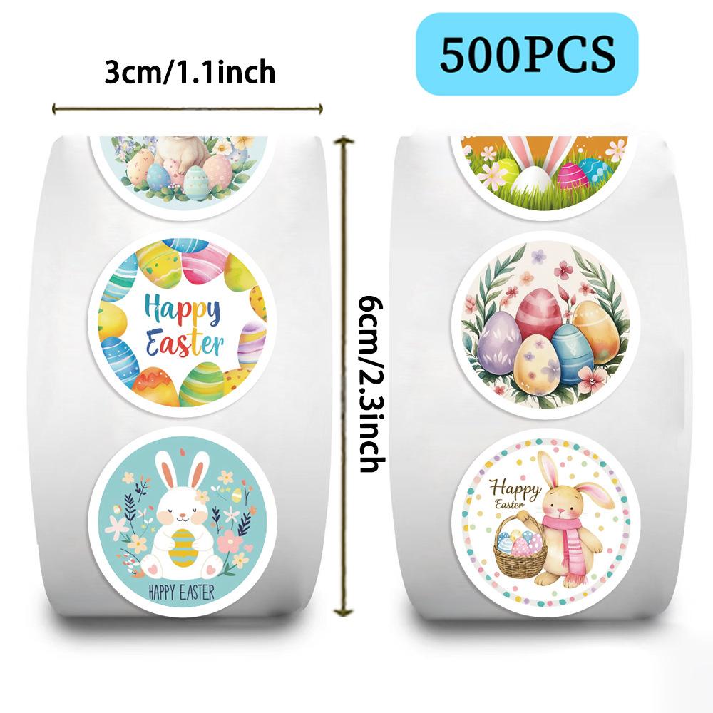 500 Pictures/roll Roll Sticker Tape Easter Bunny Handbook Material Decorative Envelope Seal Sticker