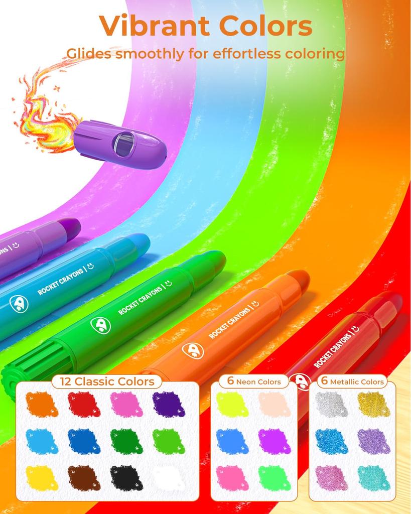 JUPITEARTH Crayon Rocket Type Retractable 24 Colors