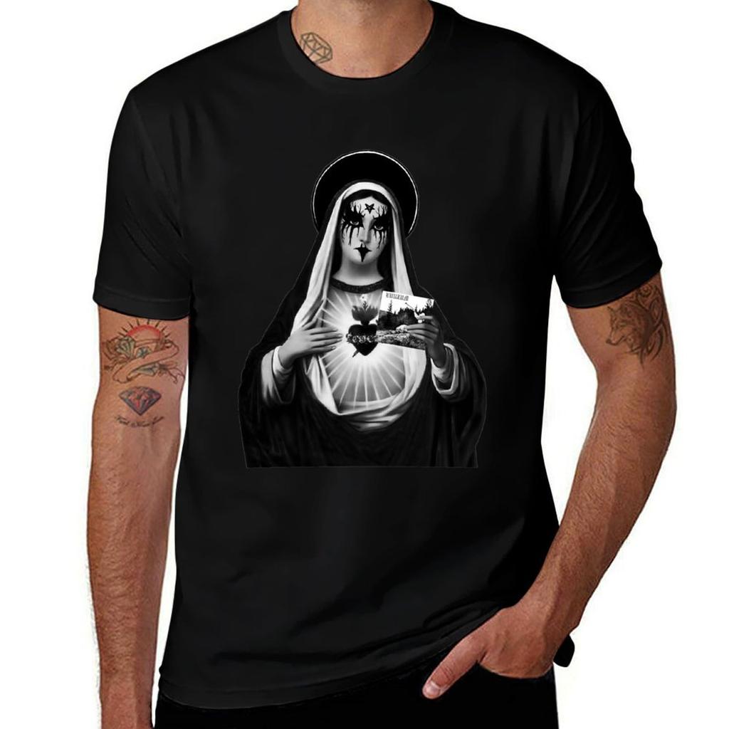 Black Metal Mary Tshirt Modern Style Print Tshirt