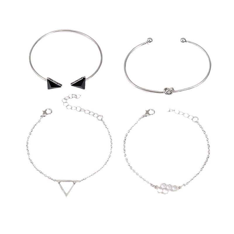 Stylish Geometric Knot Bracelet Set: European & American Fashion, 4-Piece Triangle Design