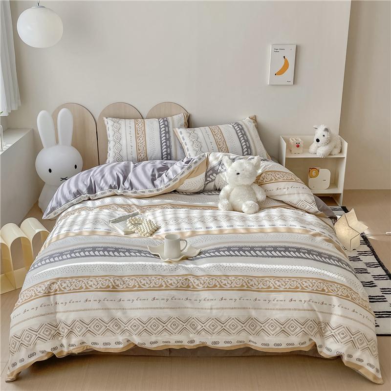 Set Husă Plapumă cu Model Geometric Modern 100% Bumbac Prietenos cu Pielea Husă Plapumă cu 2 Fețe de Pernă Set de Lenjerie de Pat Moale de Lux