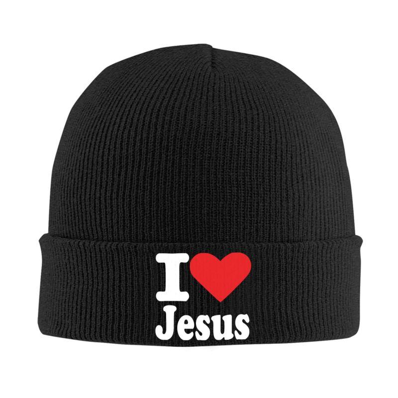 

I Love Jesus Print Bonnet Hat Street Knitted Hat for Men Women Winter Warm Skullies Beanies Cap for Travel Outdoor Camping чёрный