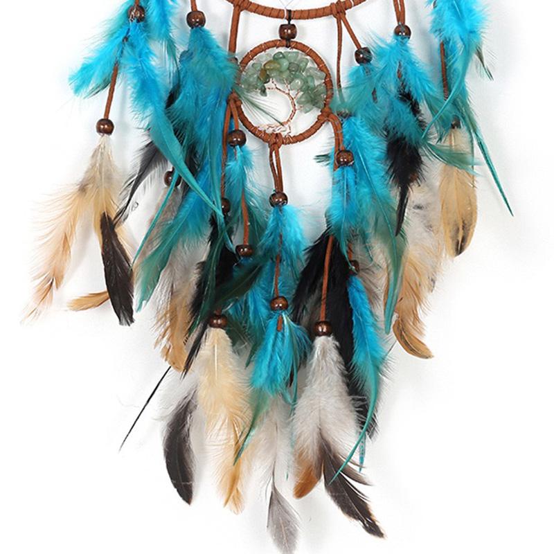 Vintage Bohemian Blue Feathers Dream Catcher Large Wind Chimes Wall Hanging Handmade Ornaments Home Decorations For Girls Gifts