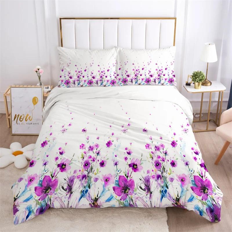 Floral Leaves Bedding Set Microfiber Butterfly Duvet Cover Lotus Flowers Comforter Cover Full King For Kids Adults Bedroom Decor
