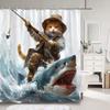Funny Cute Animal Shower Curtain Riding Shark Cat, Dog In Bathtub And Pretty Pig Polyester Fabric Shower Curtains Bathroom Decor