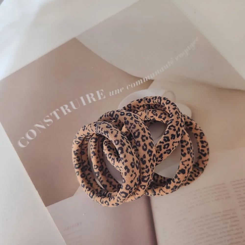 5PC Good High Elasticity Four Season Universal Leopard Hair Ties for Women Girls Ponytail Holder Hair Rings Rope Accessories