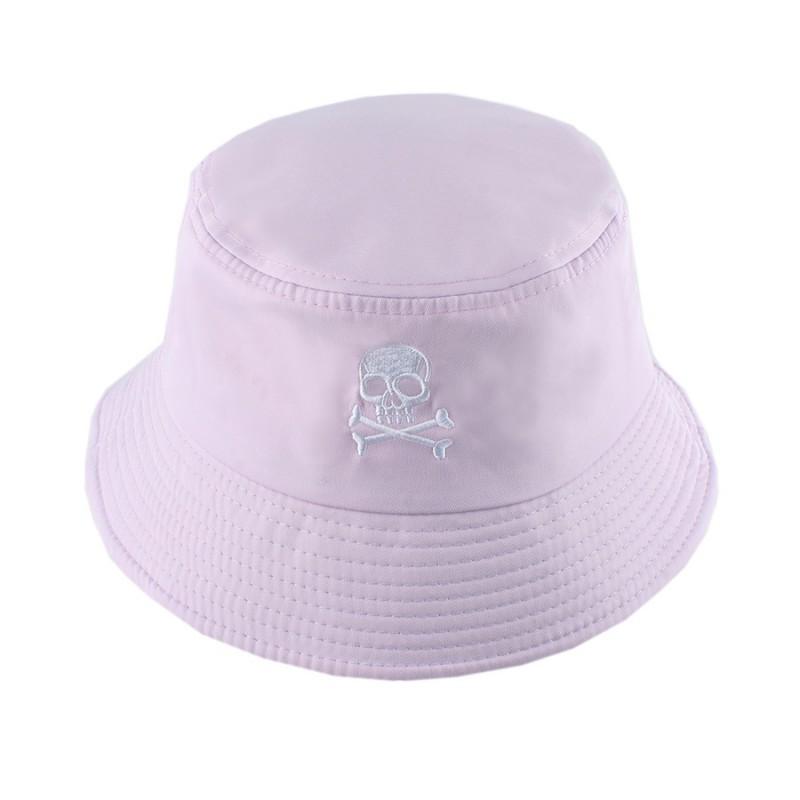 Unisex Skull Embroidery Bucket Hat Cotton Blend Wide Brim Streetwear Cap Winter