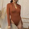 Ženy Podzim Zima Jednobarevné Spodní body Body Maketa Výstřih Dlouhý rukáv Zip Poloviční léga Fleecová podšívka Skinny Fit Romper