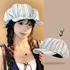 Women Vintage Striped Pleated Beret Cap Spring Summer Soft Brim Niche Cloud Octagonal Cap Korean Girl Artist Newsboy Peaked Hats