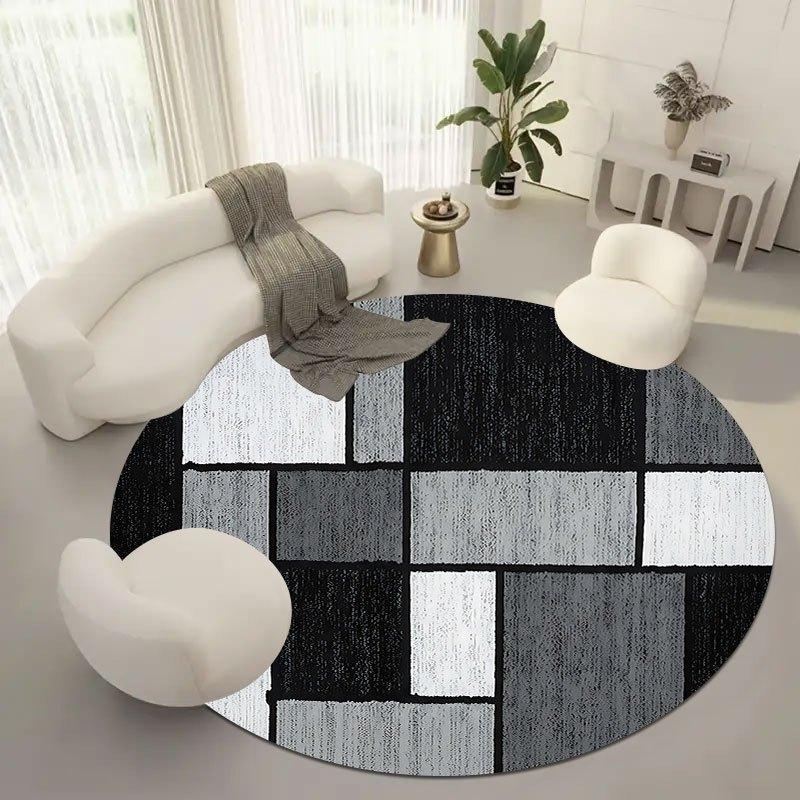 Geometric collage style Flannel-printed round floor mats are slip-resistant Suitable living room bedroom terrace garden carpets