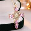 Luxury Crystal Pink Zircon Pendant Necklace For Women Vintage Water Drop Cross Rhinestones Choker Wedding Party Jewelry Gifts