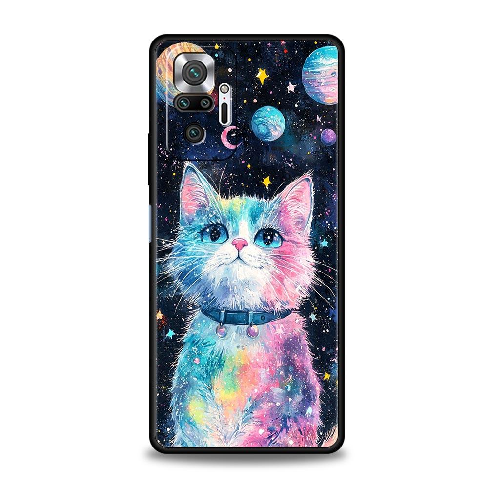 Cat Van Gogh Starry Sky Phone Case For Xiaomi Redmi Note 14 13 5G 10 11 12 Pro Plus 4G 14C 13C 12C 10C Black Cover