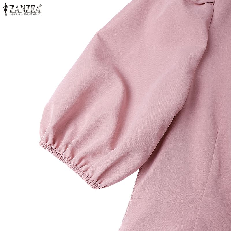 ZANZEA Women V-Neck 3/4 Sleeve Loose Casual Dress