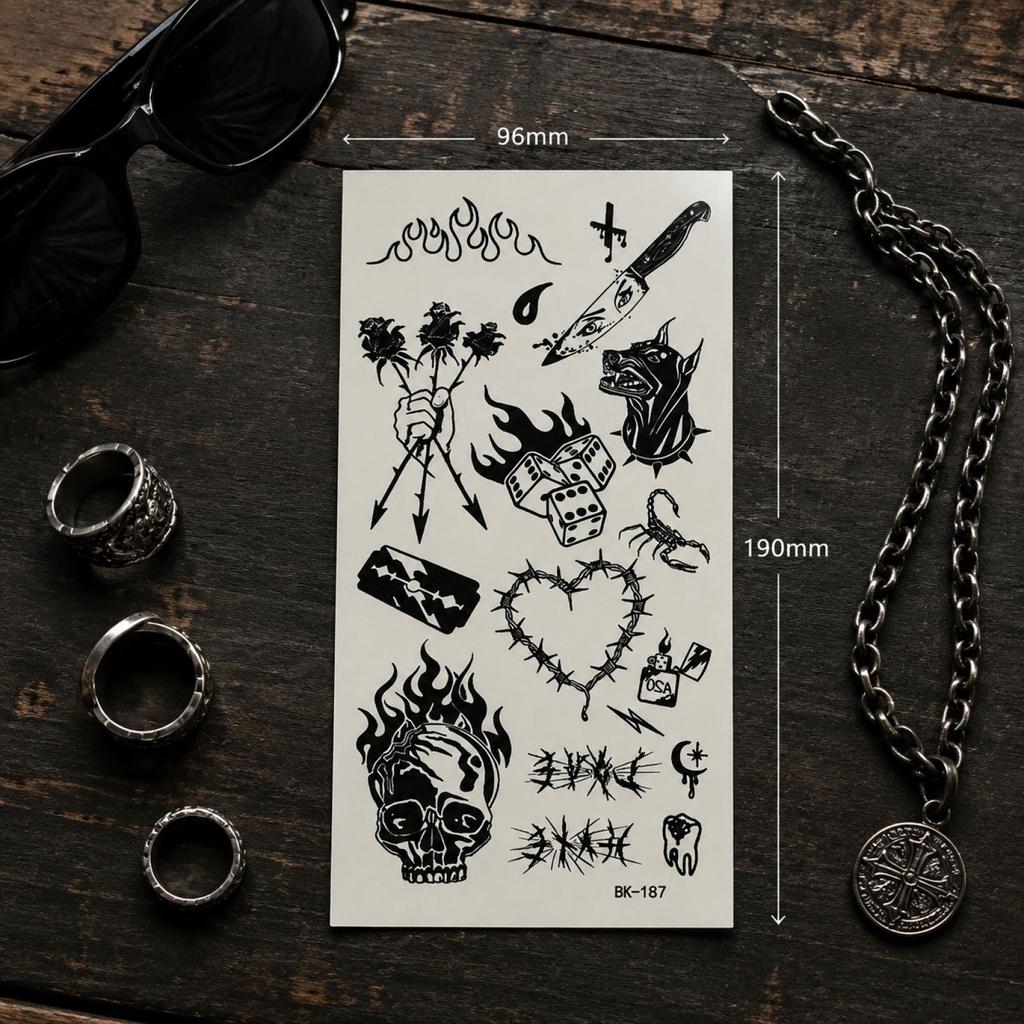 Temporary Tattoos for Women and Men – Sketch Flower Design Body Decals, Realistic Floral Fake Stickers, 2 Sheets