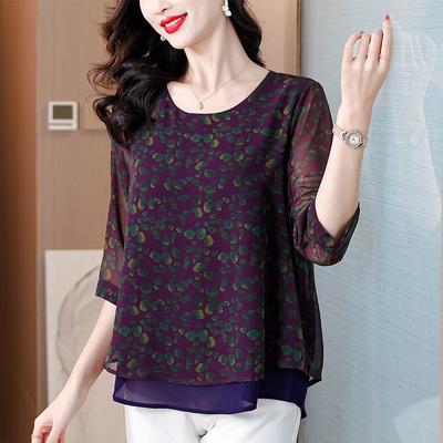 Seven-quarter-sleeved Spring New Mother Age-reducing Foreign-style Shirt, Belly-covering Loose Top