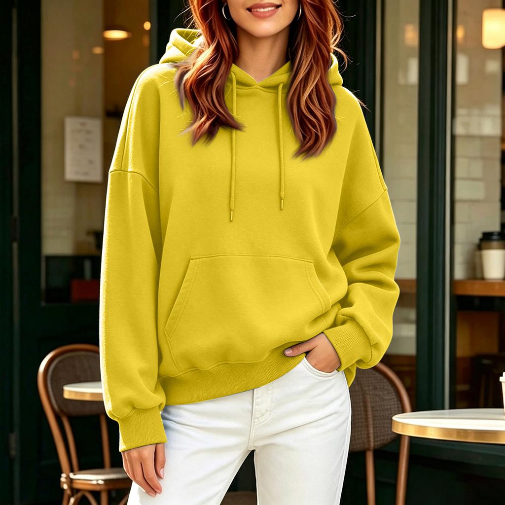 Women's Oversized Drop Shoulder Hoodie Color Casual Pullover