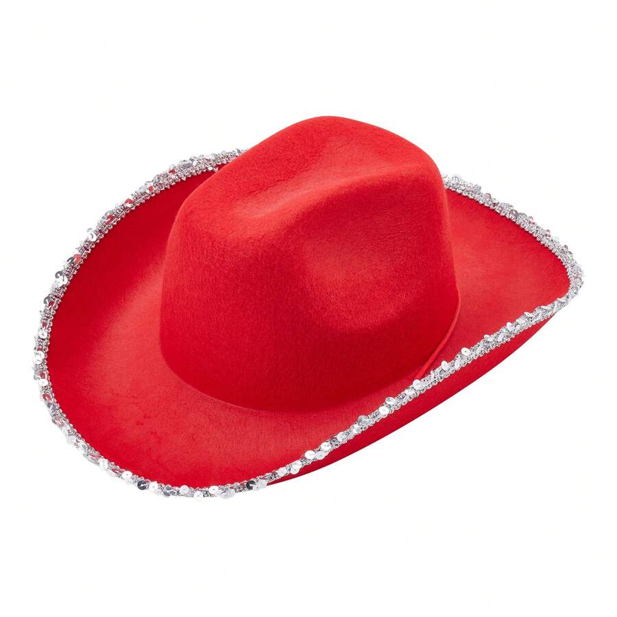 Pink Felt Cowboy Hat With Rhinestone Trim For Women Summer Wide Brim Western Fedora