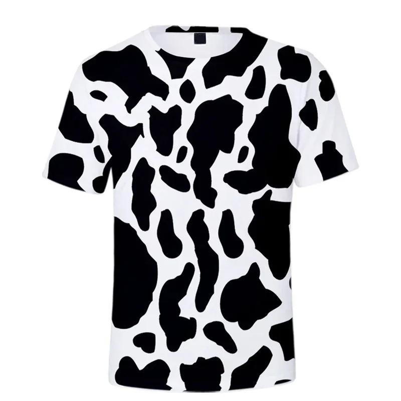Camiseta Casual de Manga Curta Estampada 3D de Vaca Colorida Fofa para Crianças, Solta, Estilo Rua, Uso Diário, ao Ar Livre, Feriados, para Meninos e Meninas