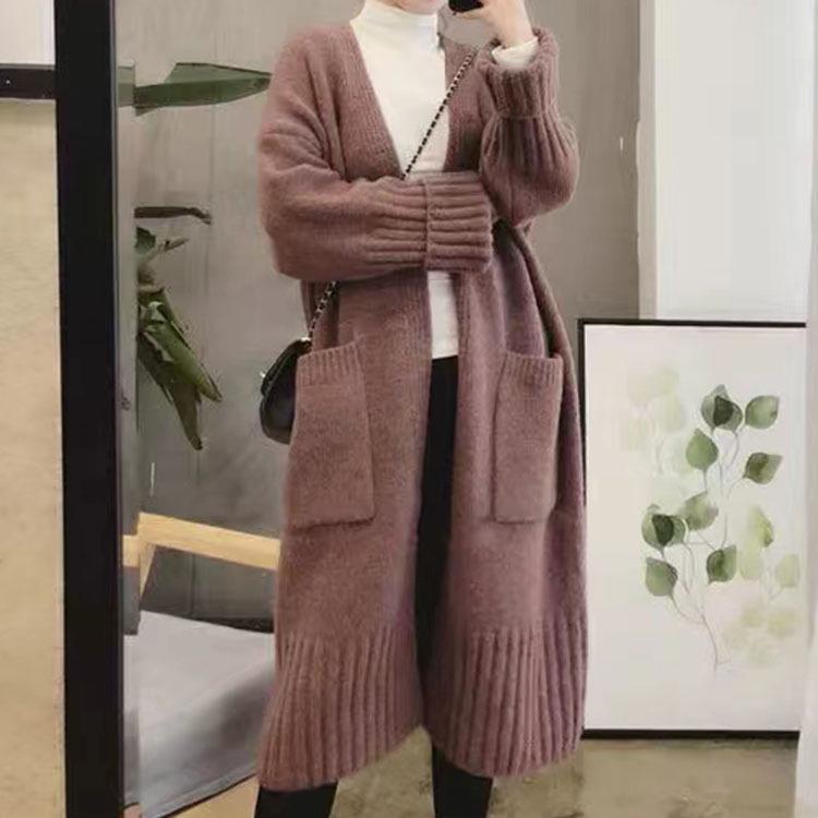 Women's V-Neck Long Sleeve Knitted Cardigan - 2023 Autumn/Winter Casual Loose Sweater Coat