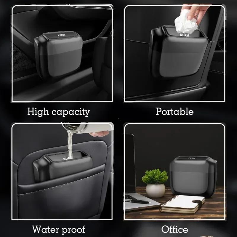 Car Trash Bin Hanging Vehicle Garbage Dust Case Storage Box Plastic Pressing Square Trash Can With Lid Auto Interior Supplies