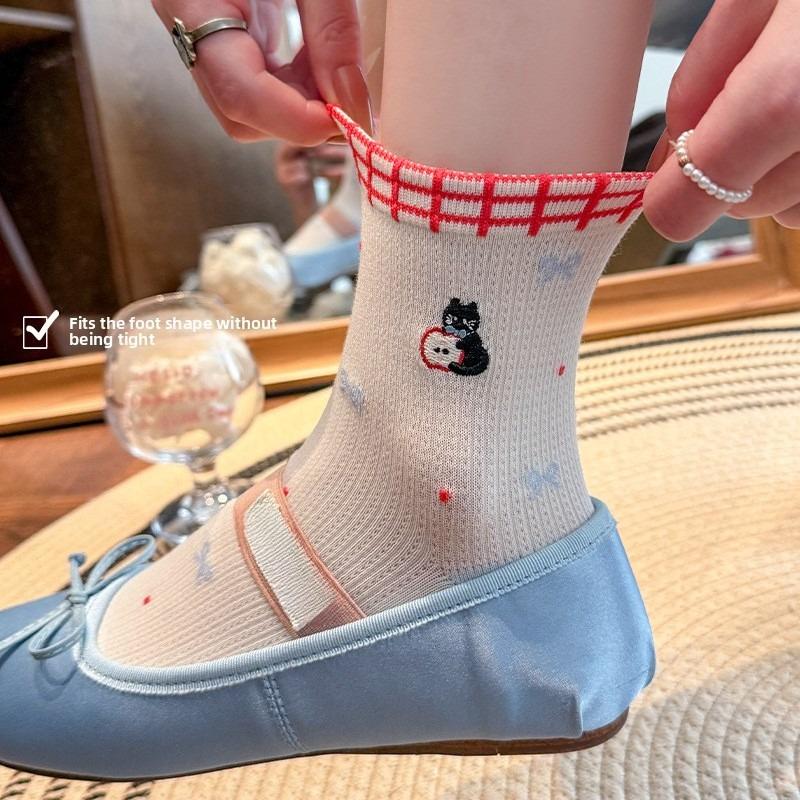Cute Cartoon-style Children's Summer Light-weight Ankle-length Socks with Lace and Polka Dots, Without Bones, Made of Soft Cotton.