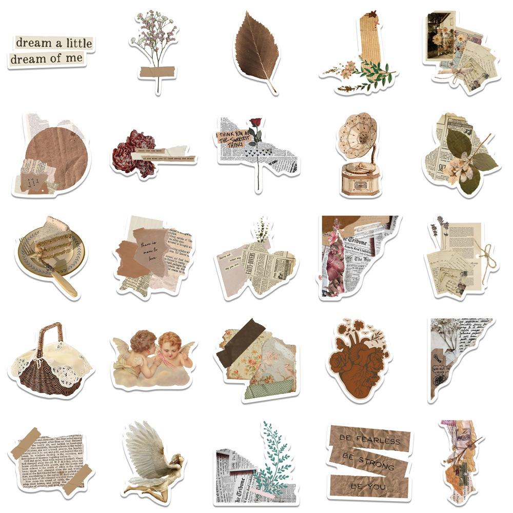 50pcs Vintage Animal Flower PVC Sticker Aesthetic Children's Stationery DIY Decoration Scrapbooking School Supplies