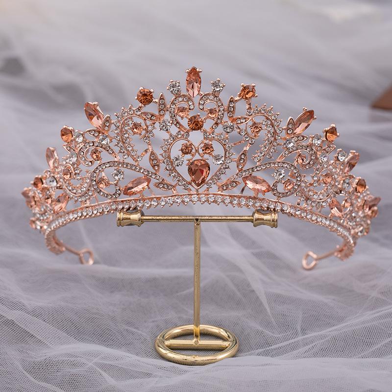 DIEZI Luxury Elegant Purple Pink AB Crystal Flower Tiara Crown For Women Bridal Bride Queen Headbands Hair Wedding Accessories