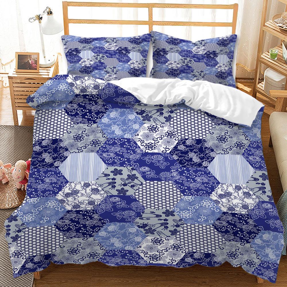 Quilt Cover And Wind Blue Pattern Digital Printing Bedding Three-Piece Set